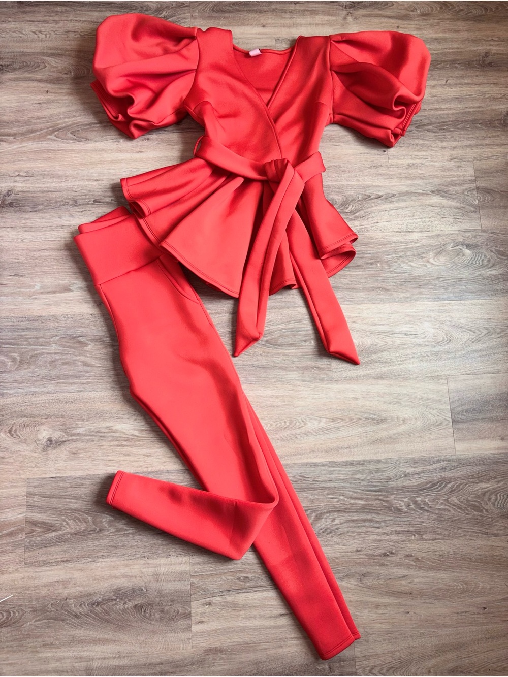 Beautiful Orange Ponte Knit Peplum Top & Leggings Set. Size Medium